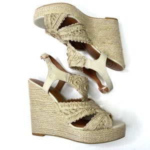 LUCKY BRAND Rita Macrame Shuffle Buff platform wedge sandals tan 8.5
